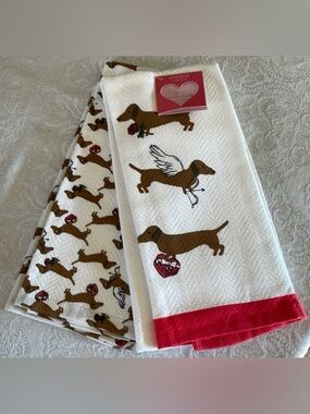 Valentine’s Day themed dachshund kitchen towels set of two
